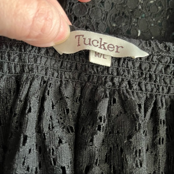 BLACK EYELET BUTTON DOWN BLOUSE BY TUCKER - Picture 9 of 11